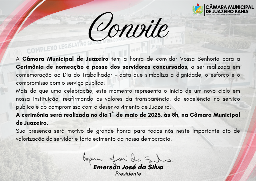 Câmara de Juazeiro realiza cerimônia de posse de servidores concursados no Dia do Trabalhador